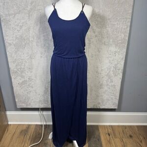 The Addison Story Navy Blue Strappy Cinch Waist Front Split Modal Maxi Dress S